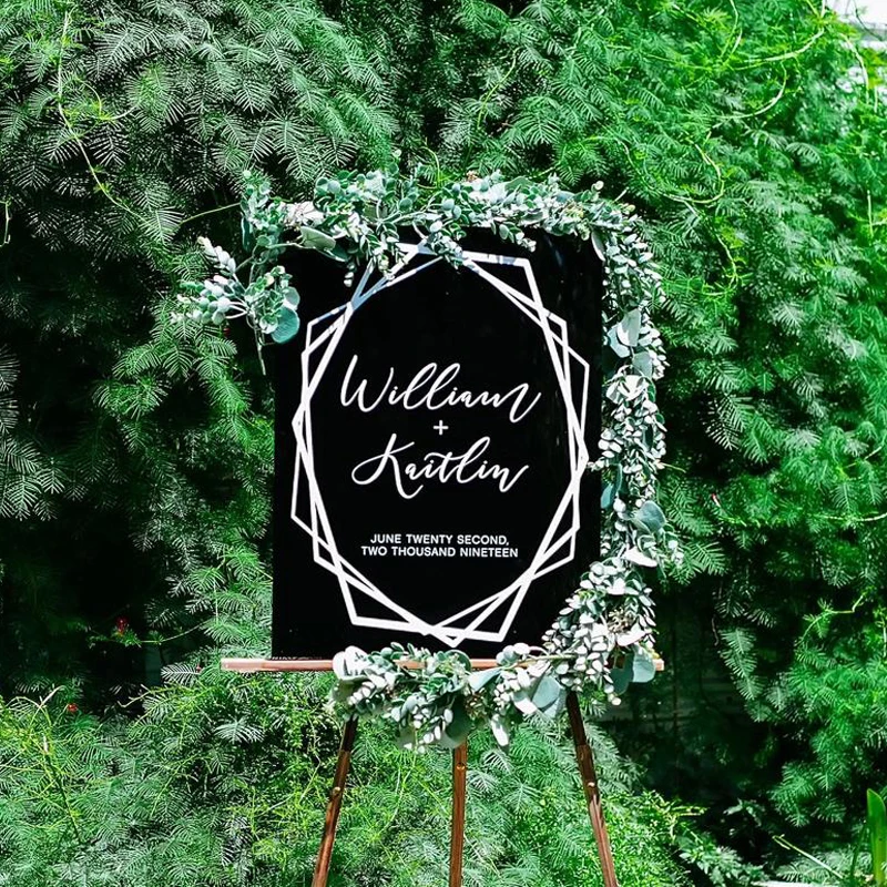 Персонализированный геометрический акриловый Свадебный знак черное