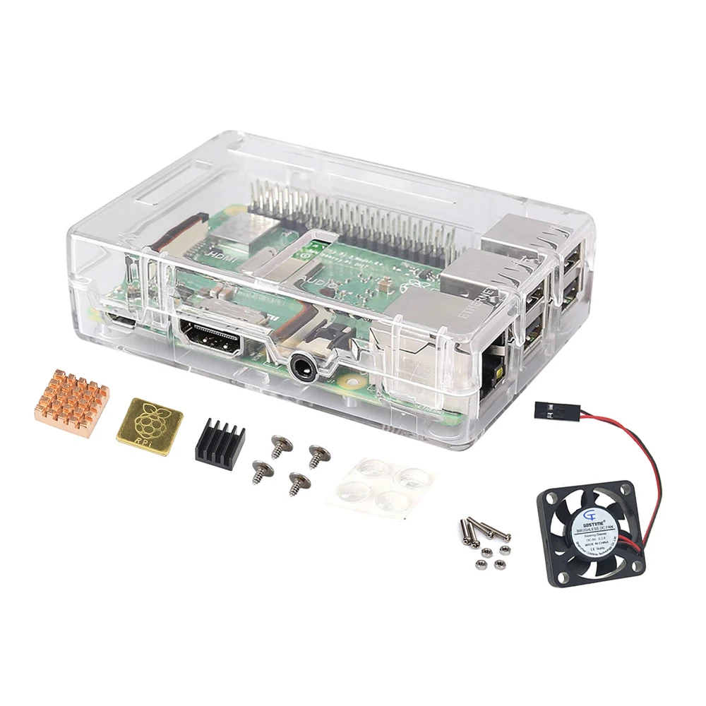 Оригинальный Raspberry Pi 3B plus модельный комплект с прозрачным чехлом + теплоотвод EU