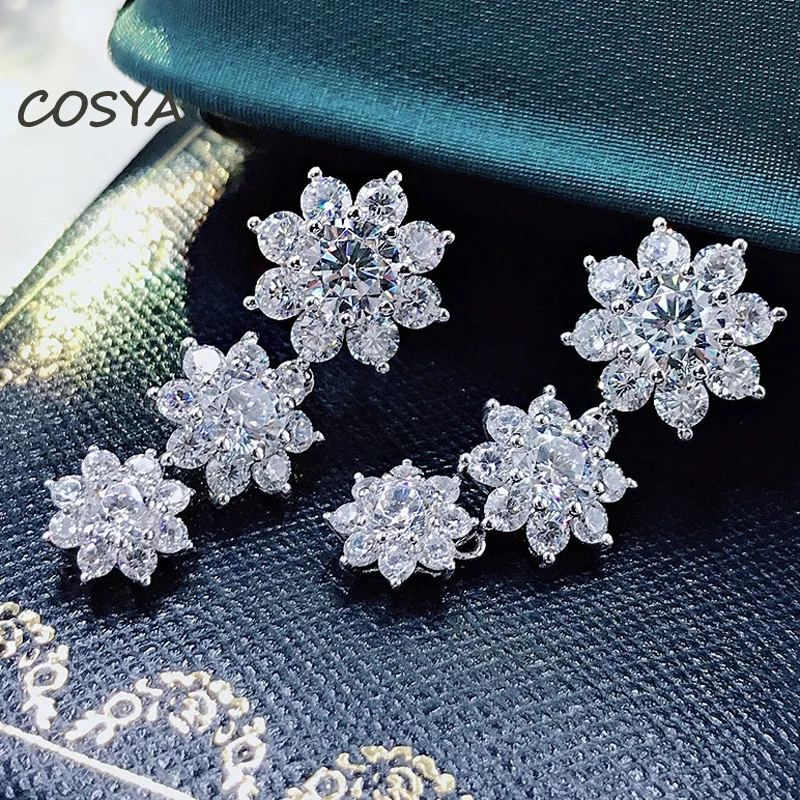 

COSYA 100% 925 стерлингового серебра белого цвета, платье с рукавом три цветка 5A Циркон Сияющий темперамент Свадебные серьги ювелирные изделия вы...