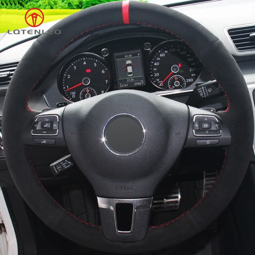 

LQTENLEO Hand-stitched Black Suede Car Steering Wheel Cover for Volkswagen VW Gol Tiguan Passat B7 Passat CC Touran Jetta MK Mk6