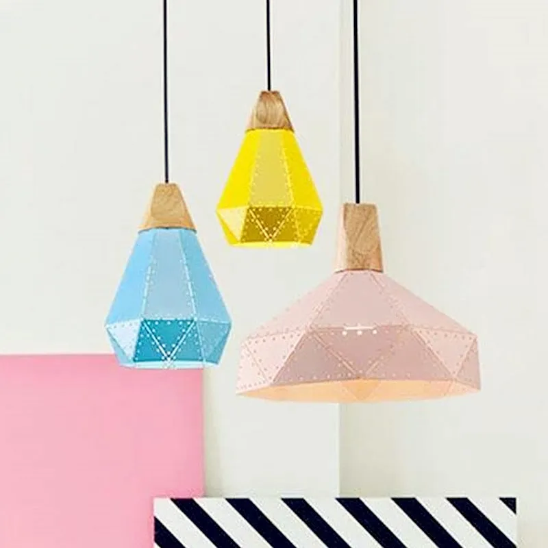 

Nordic Decor Chandelier Wood Colorful Metal Pendant Indoor Lighting For Bedroom Dinig Room Kitchen Light Fixture E27 LED Bulb