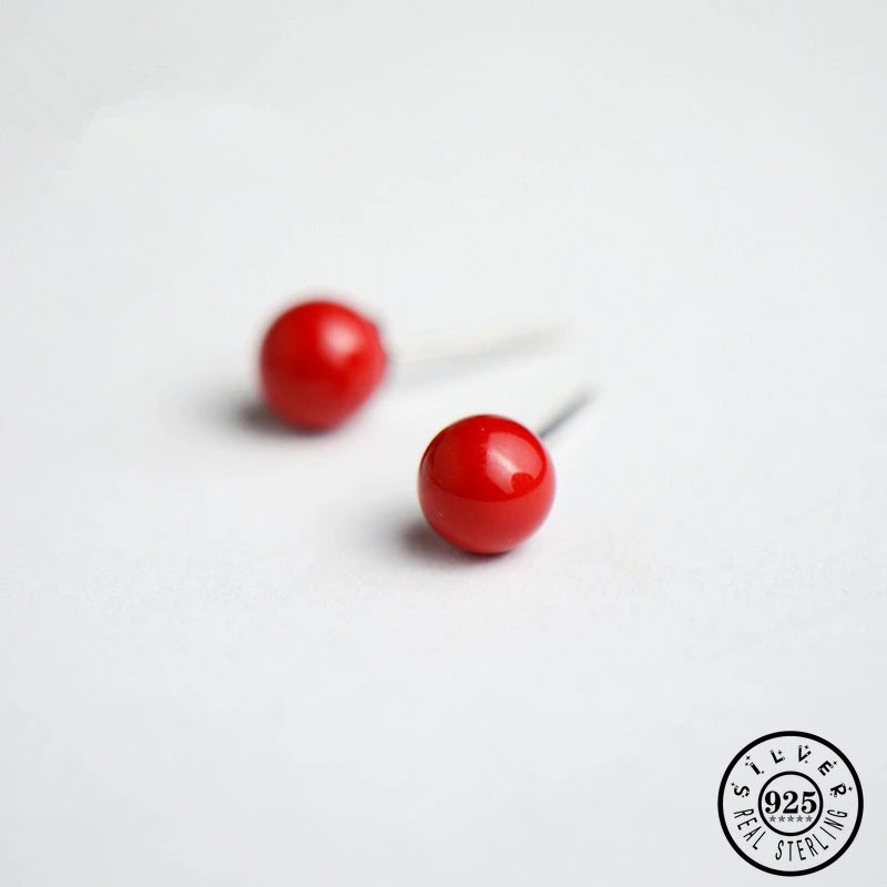 Круглые серьги гвоздики с красным жемчугом в виде ракушек для женщин из