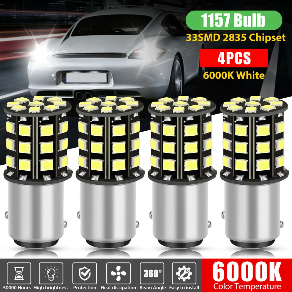 4pcs 1157 33-smd Car White Led Tail Brake Stop Reverse Parking Turn Signal Light Highlight Bulbs Auto Accessories