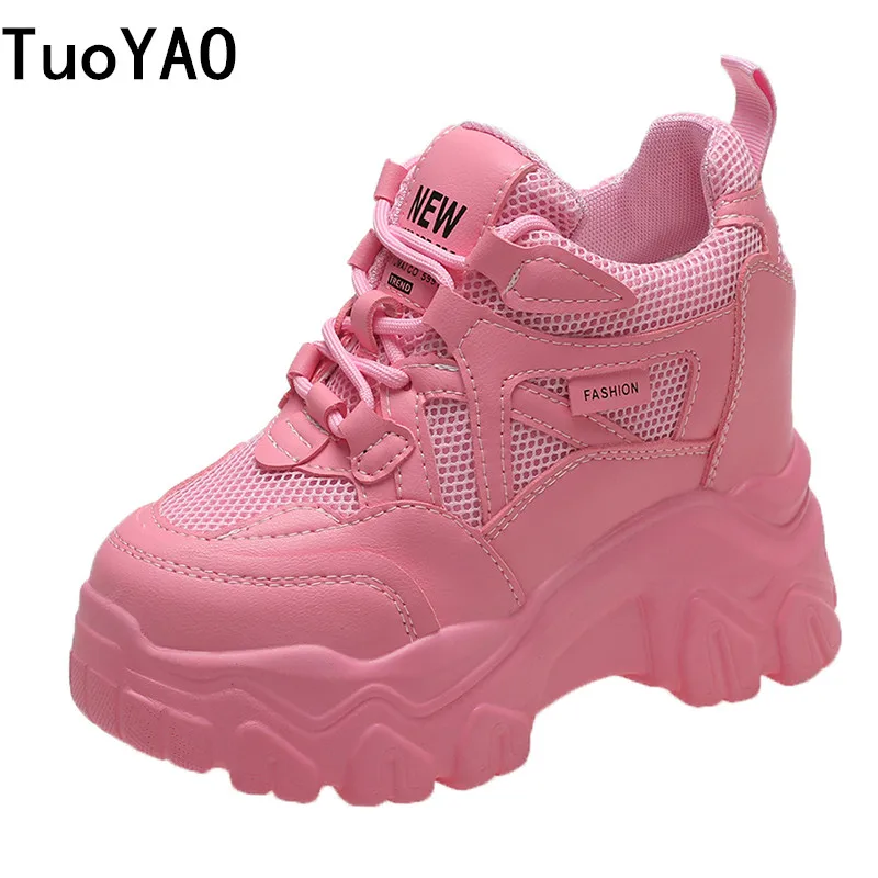 

2021 Autumn Women Chunky Sneakers Breathable Mesh Casual Shoes 11cm Wedge Heels Platform Shoes Chaussures Femme Sports Dad Shoes