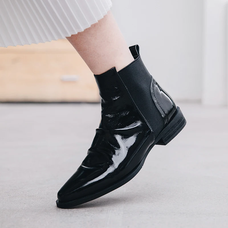 

CIALISA Shoes Design Pointed Toe Elastic Genuine Leather Low Heel Women's Leather Boots 2020 Autumn Winter Black Ankle Boot