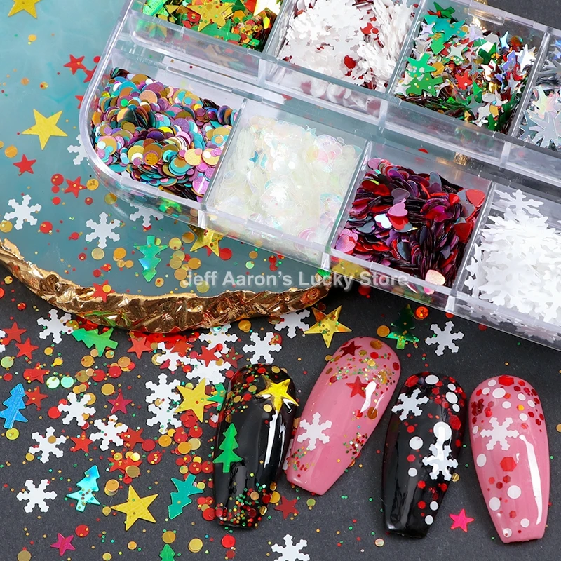 

1 Box Christmas tree snowflake glitter nail sequins decals for nail art decorations manicure nails accessoires acrylic nail kit