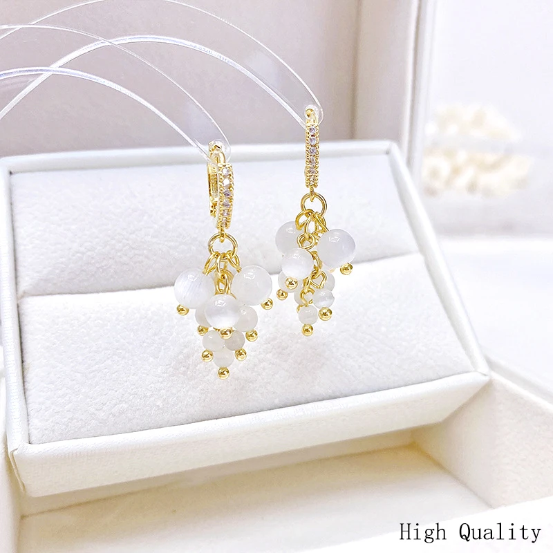 

Минималистичные серьги в форме винограда, 14 к, настоящие золотые инкрустированные фианитами высшего качества, изысканные роскошные дорожн...