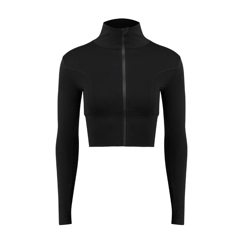 

COLORVALUE Winter Cropped Sport Jacket Tight Zip Yoga Top Solid Sport femme Stand collar Running Gym Crop Top Fitness Shirt
