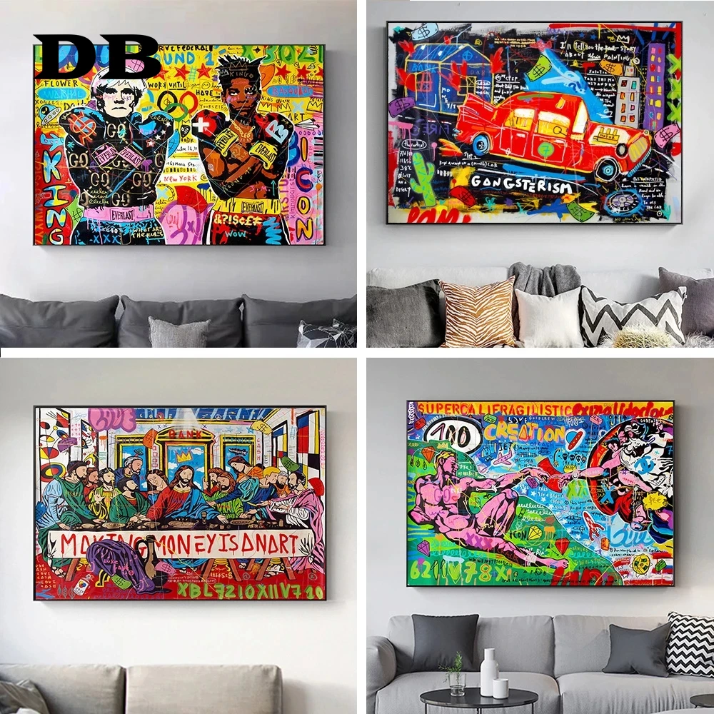 

Graffiti Lover Clocks Mona Lisa Street Art Canvas Print Painting Abstract Figure Wall Picture Living Room Home Decoration Poster