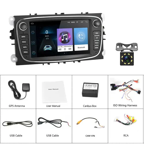 With 8 IR Camera Podofo 2 din Android 8,1 " HD Автомобильное Радио авторадио мультимедийный плеер gps Navi wifi MP5 2DIN Авто аудио стерео для Ford Focus - Цвет: With 8 IR Camera