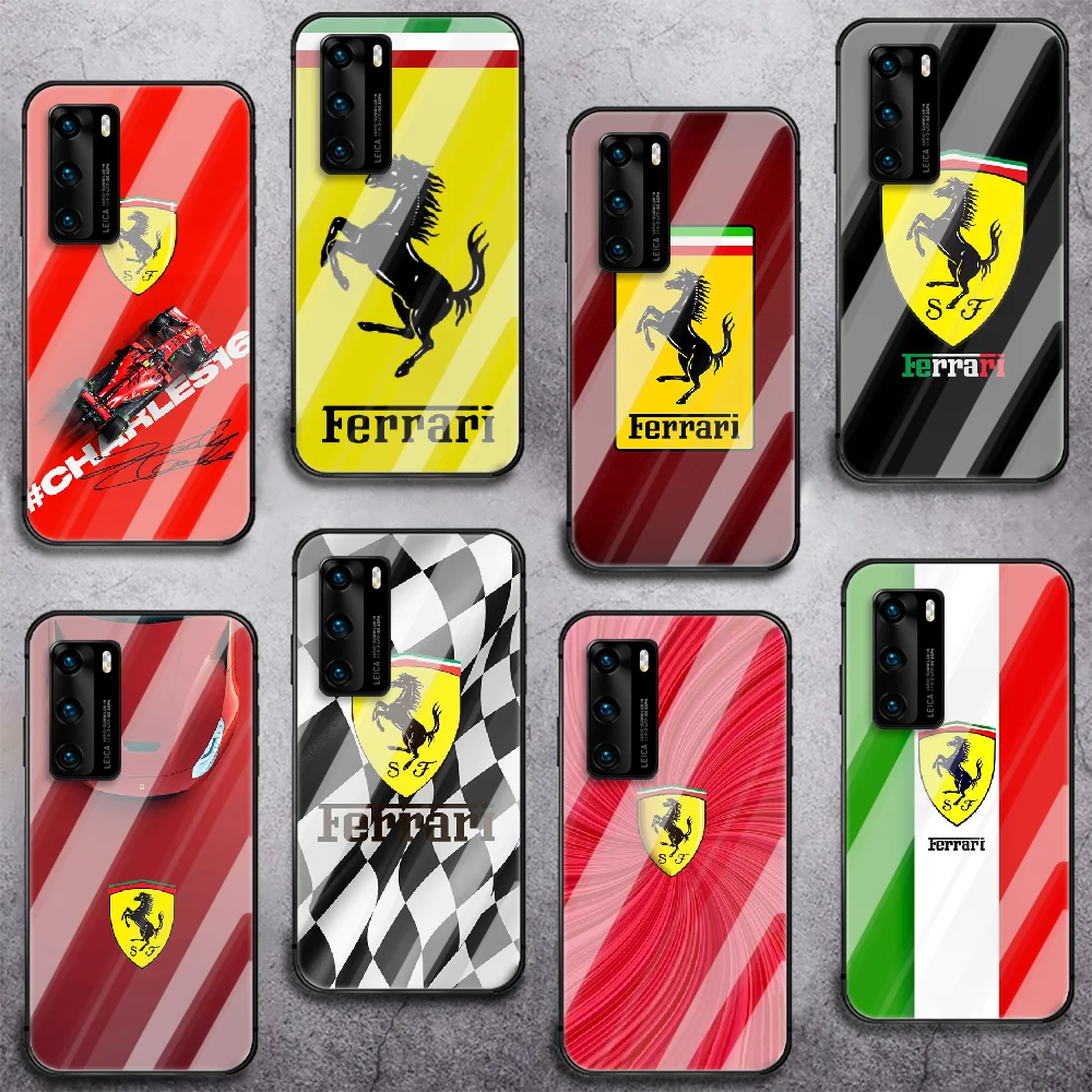 

Luxury car Ferrari Phone Tempered Glass Case Cover For Huawei P Nova Mate 5T 20 30 40 Pro Lite Smart 2019 2021 Waterproof Cover