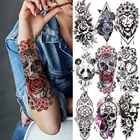Временные тату-часы Скелет король красный цветок Череп Черная Мандала Татуировка наклейка для мужчин женщин детей взрослых Племенной Тотем тату