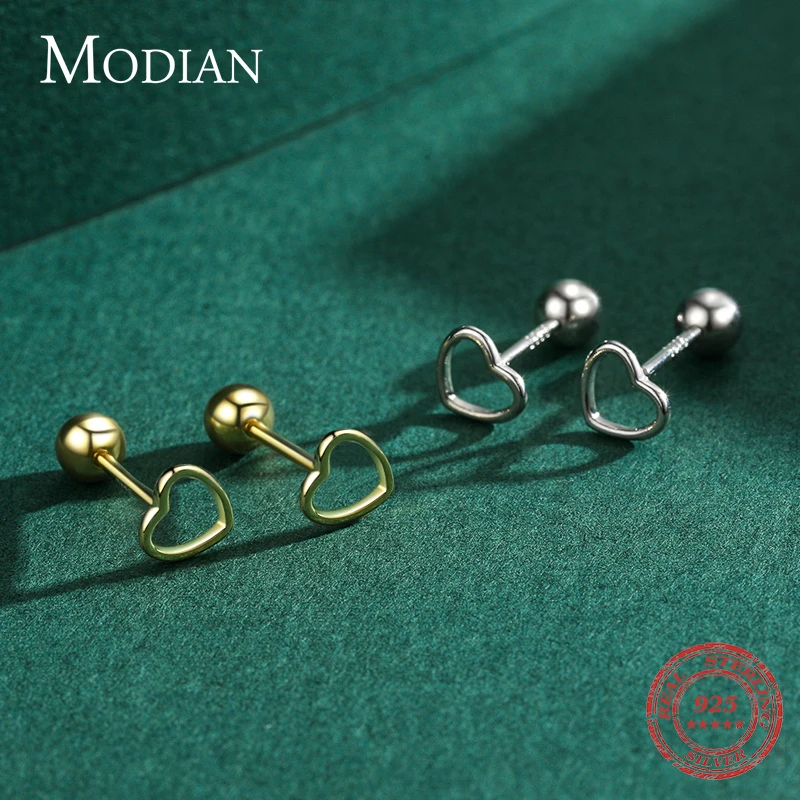 

Modian 4 Style Minimalist Real 925 Sterling Silver Enamel Hearts Stars Screw Samll Stud Earrings For Women Girls Fine Jewelry