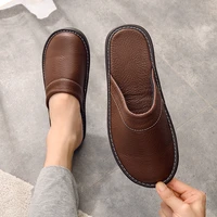 couples classic leather slippers men bedroom comfort home shoes males flat slippers non slip rubber man slipper big size 47 48