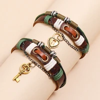 2pcsset new braided vintage couple leather bracelet personality and creativity a pair of male and female student bracelets