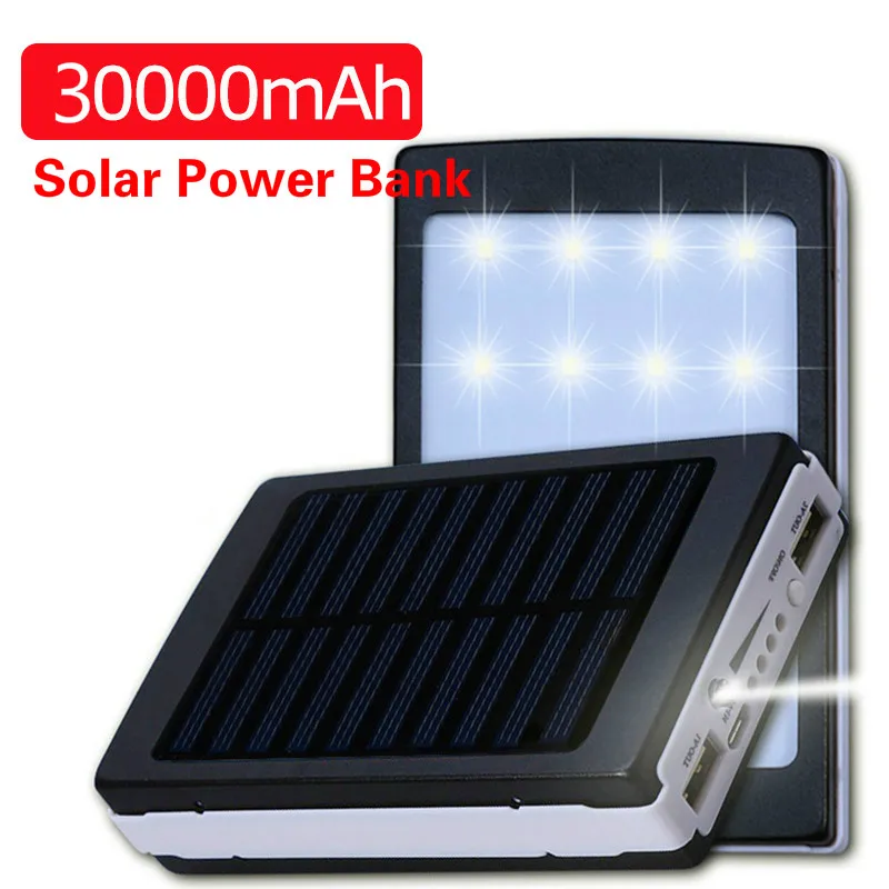 Внешний аккумулятор на солнечной батарее с 2 мя USB портами 30000 мАч|Внешние