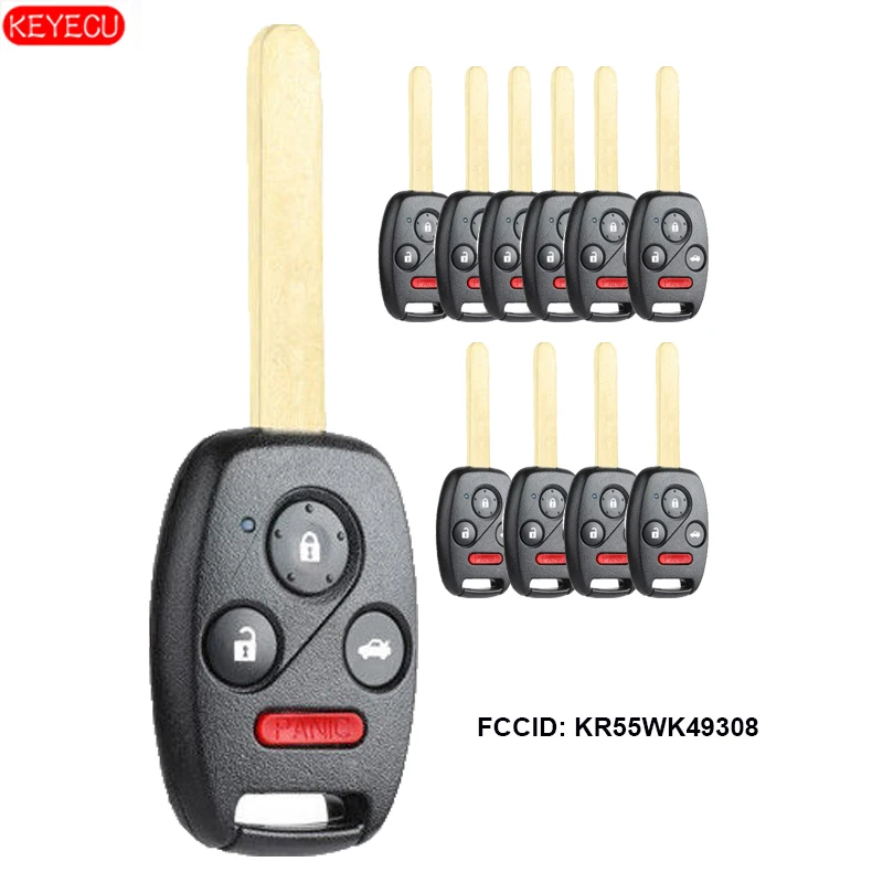 

KEYECU 10PCS Remote Car Key 3+1 Button 313.8MHz for Honda Pilot Accord 2008 2009 2010 2011 2012 2013 FCC: KR55WK49308