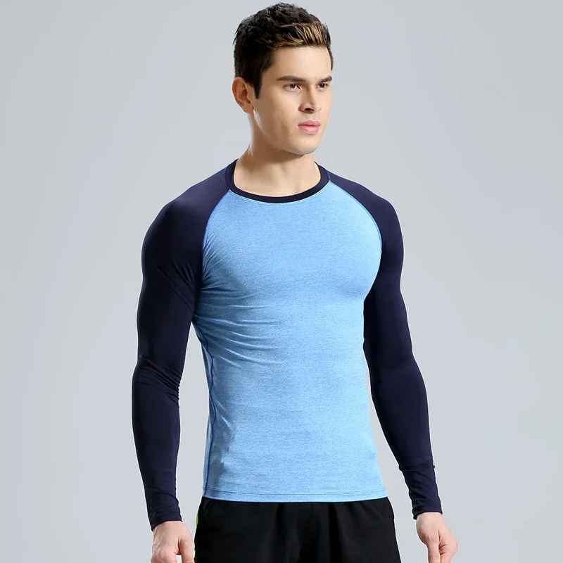 

Men Sports Sweat Full Sleeve Shirt Basketball Running Muscle Blue Men's Training Compression Elastic Soft Quick Dry 081
