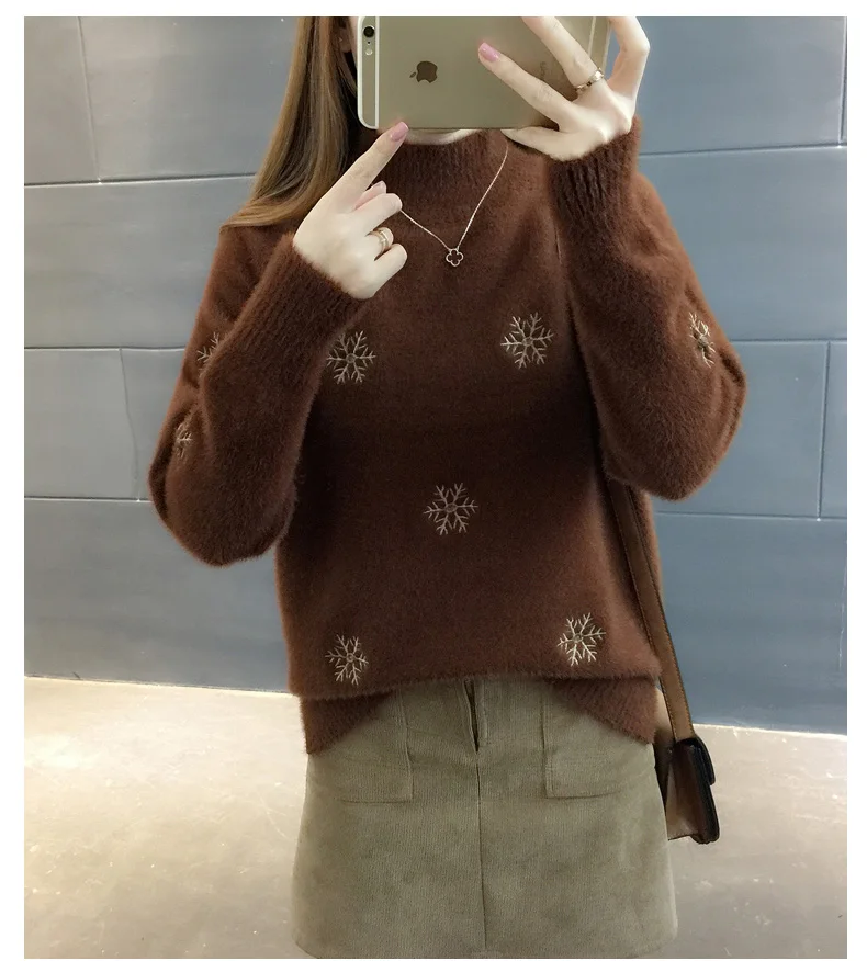 Warm Wool Sweaters Women Pullover Winter Pattern High quality Casual Soft Mohair Snowflak Autumn Thick Fashion knitted Fall | Женская