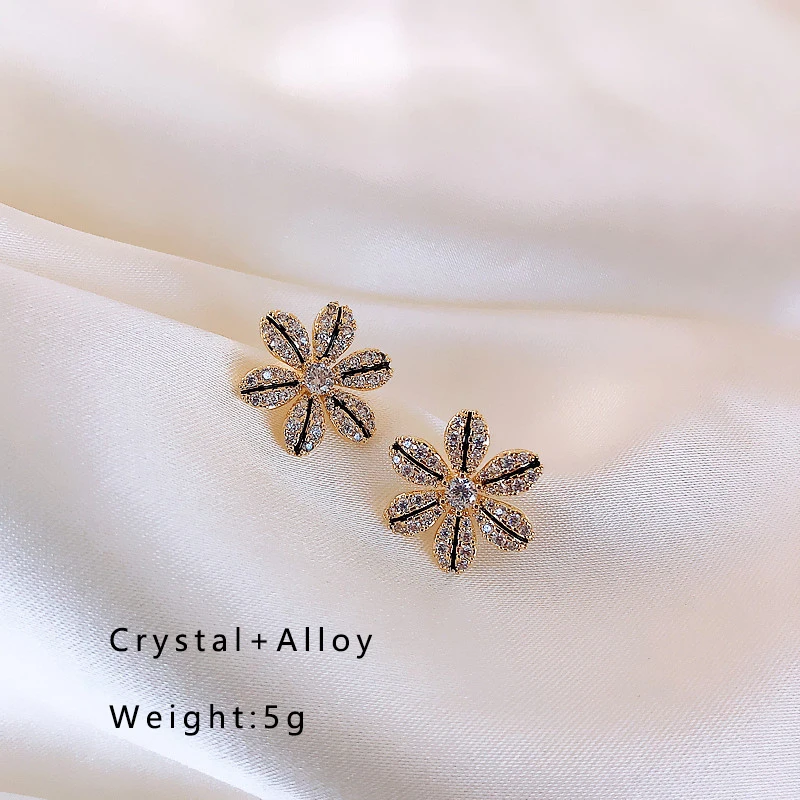 

Bacolod Gold Color Flower Stud Earrings for Women Cute Party Birthday Wedding Jewelry Accessories Fashion Crystal Earring