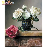 sdoyuno christmas flower diy oil painting by numbers acrylic paint on canvas handpainted unique gift for home decoration crafts