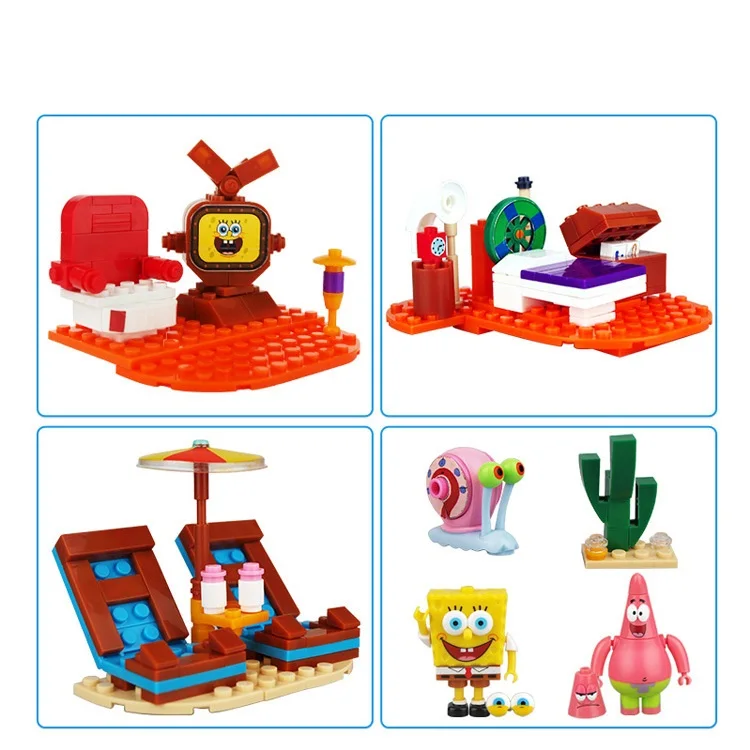 

New Pineapple House Bricks Patrick Figures Assembled Building Blocks Educational Toys for Children & Kids Gift