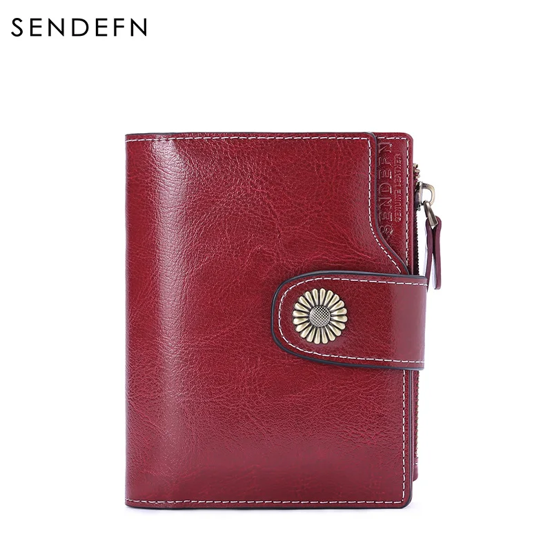 

SENDEFN Genuine Leather Women Short Wallet Female Small Walet Fashion Lady Mini Zipper Wallet Coin Purse Card Holder 5206-5