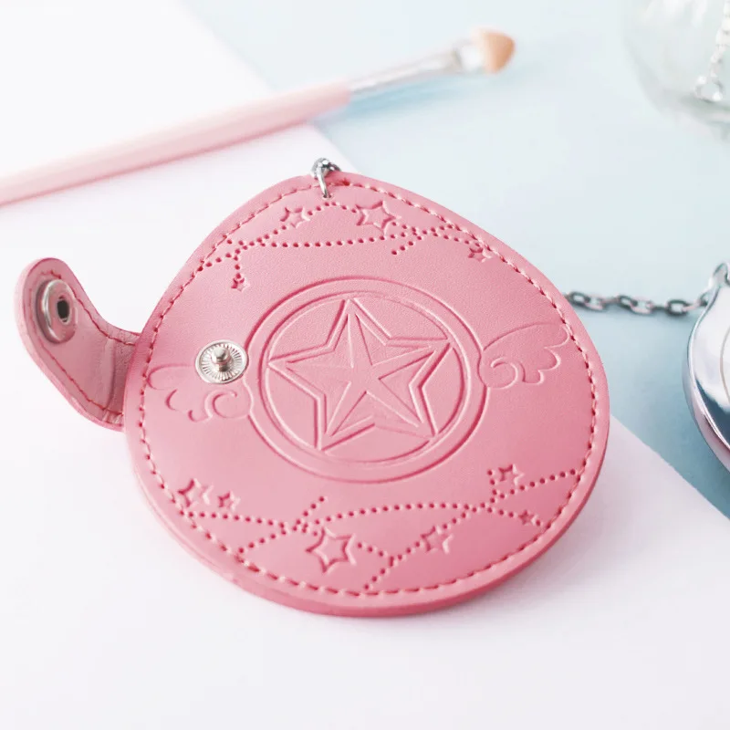 Cardcaptor Card Captor SAKURA РОЗОВОЕ КРУГЛОЕ косметическое зеркало с кожаным держателем сумки Подвески Кулон Металлический Макияж карманные зеркальца Новинка