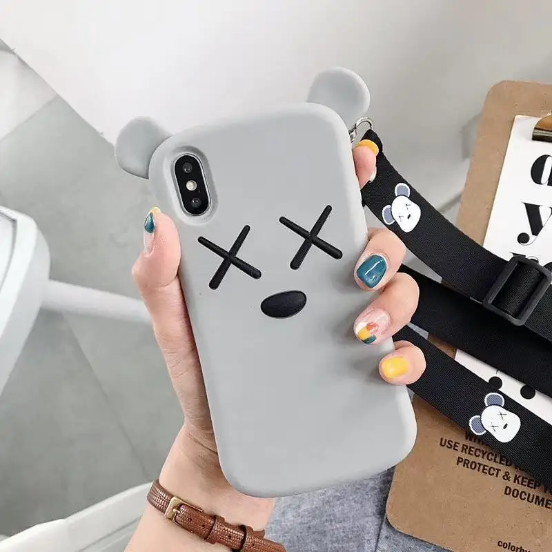 

3D Cartoon Cute Pure Color Bear Soft Silicone Phone Cover Case For Huawei P Smart Plus Nova 3/3i 4 with Lanyard Back Case