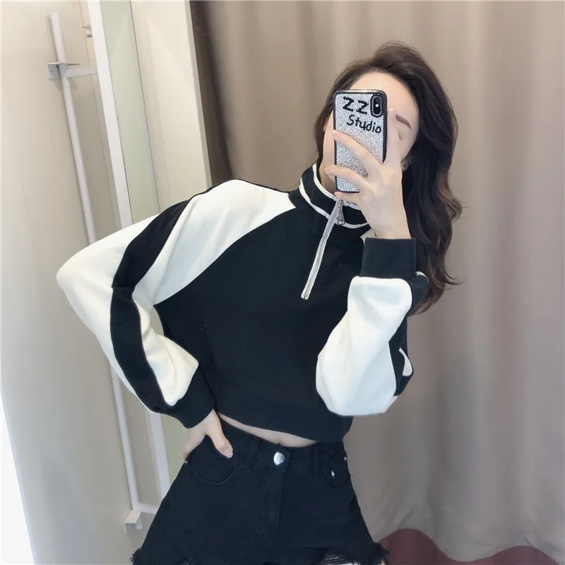 

Crop Top Fashion T-shirt Hoodie Women's Profile Version Spring WOMEN'S Dress New Style Korean-style Loose-Fit Short Tops Fashion