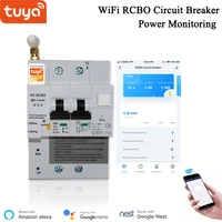 alexa compatible 2p din rail smart rcbo circuit breaker leakage protection tuya app wireless control energy minitoring wifi mcb