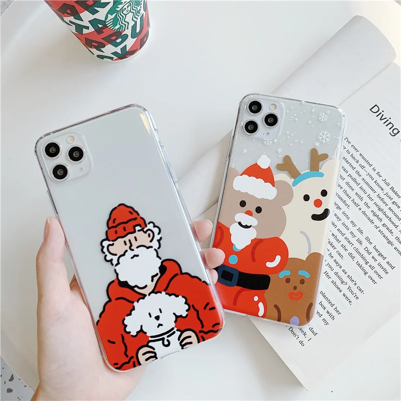 Santa Claus Christmas deer snowman case for iphone 8Plus 8 7 Plus 11 Pro x xs max pretty red dress transparent elk soft cover |