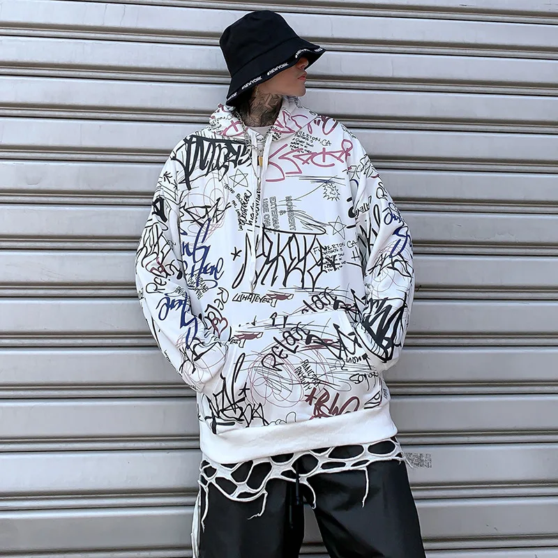Dropshipping Graffiti Men Hoodie Women Couple Autumn Winter Warm High Street Hip Hop Band Rock Sweatshirt Long Sleeve