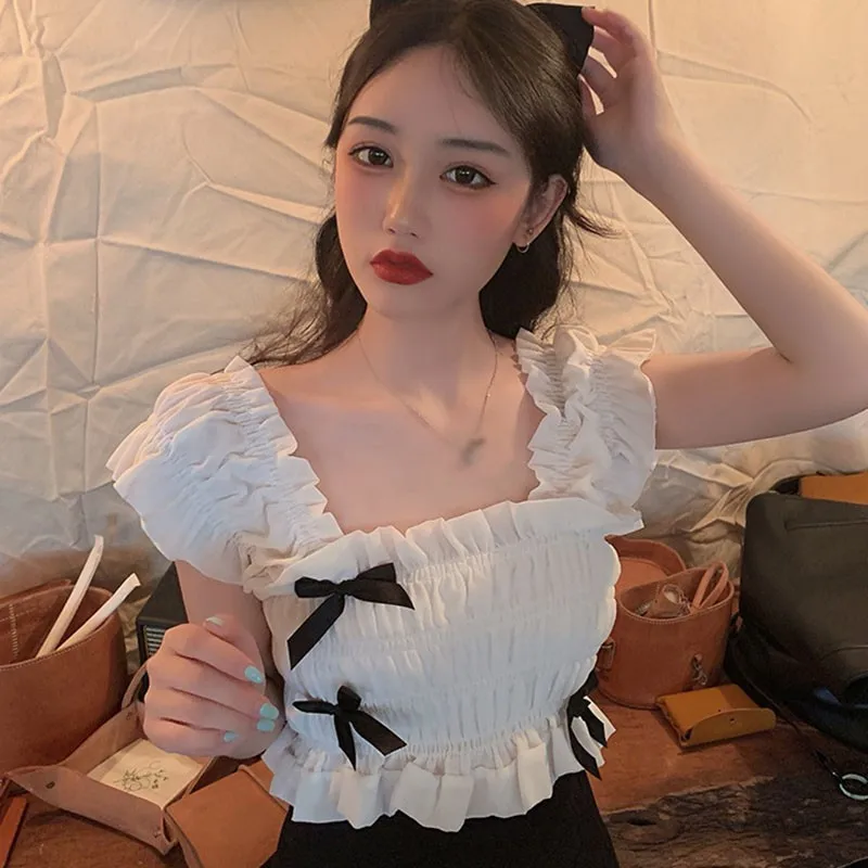 

All-match Bow-knot Slim Slimming Bottoming Shirt Age Reduction Ladies Short Vest Shirt