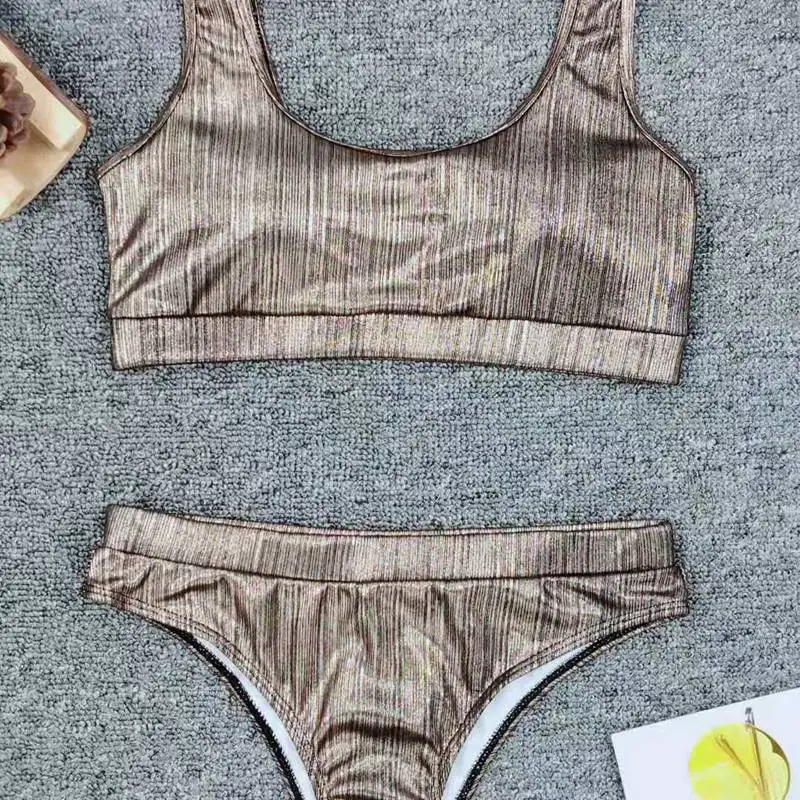 

Gold Shiny Bikini Push Up Glitter Swimsuit Swimwear Women Basic Bathing Suit Bling Biquini Swimming Suit for Women Sexy Bikinis