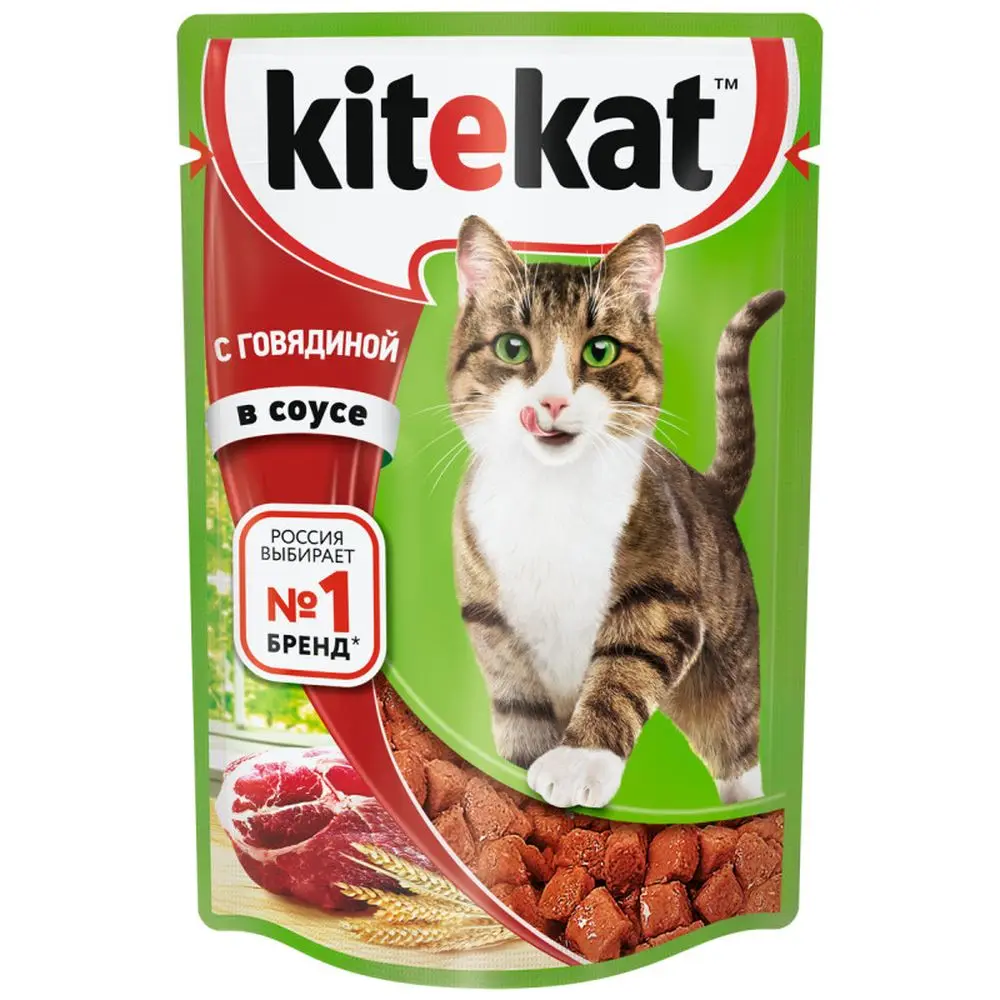Влажный корм для кошек Kitekat с сочными кусочками говядины в соусе 28 шт по 85г | Дом и