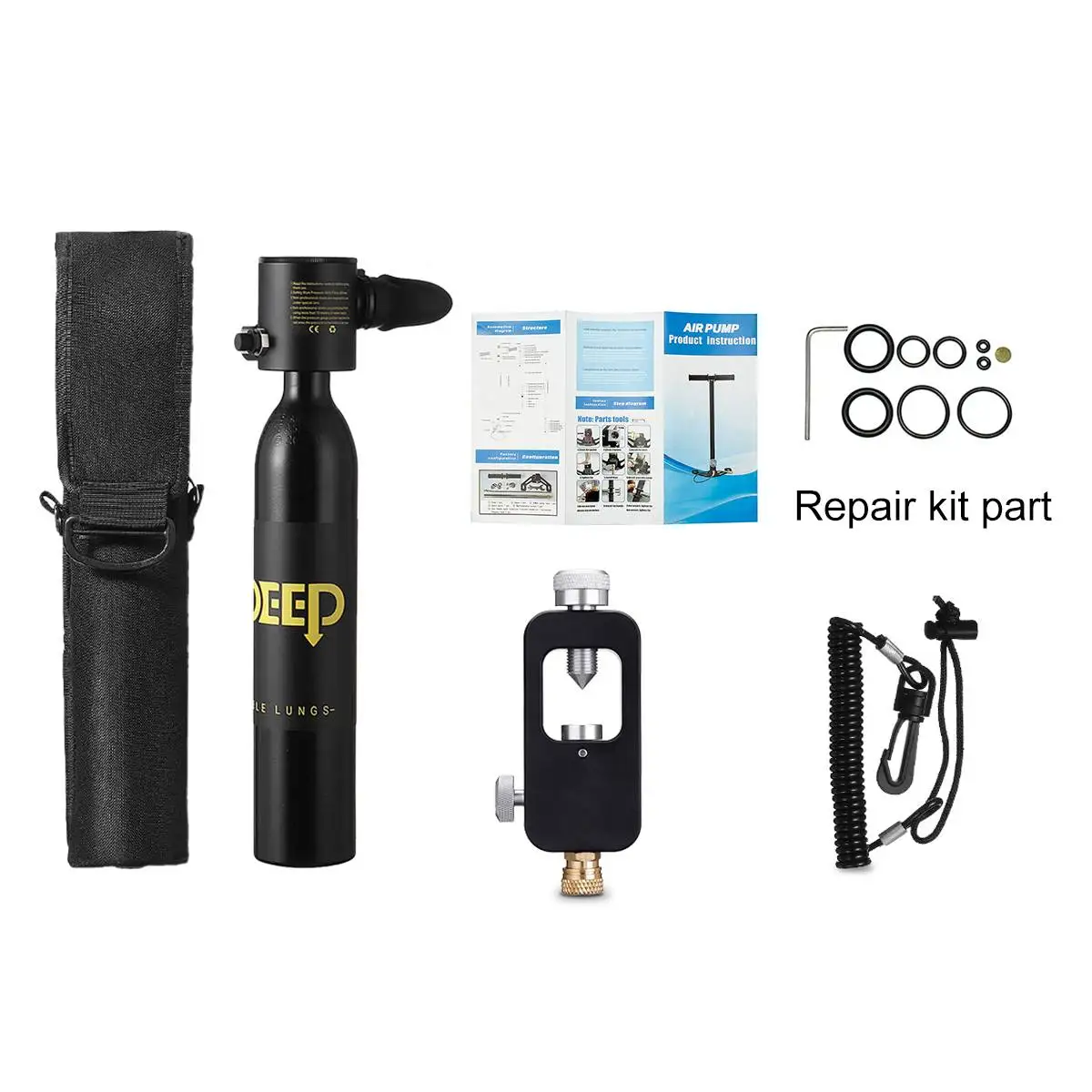 

DIDEEP 0.5L Black Scuba Diving Cylinder Mini Oxygen Tank Set Diving Respirator Air Pump for Underwater Breath Diving Equipment