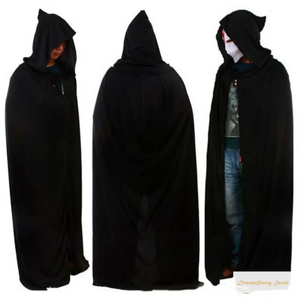 Черный плащ с капюшоном на Хэллоуин накидка волшебника вампира ведьмы