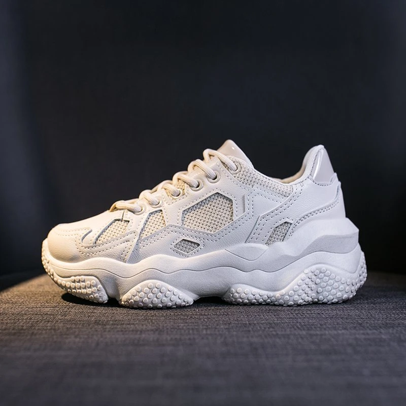

2021 Women Fashion Sneakers Platform Chunky Lace Up Casual Shoes Brand Beige Old Dad Shoes Woman Black Vulcanized Shoes 6cm High