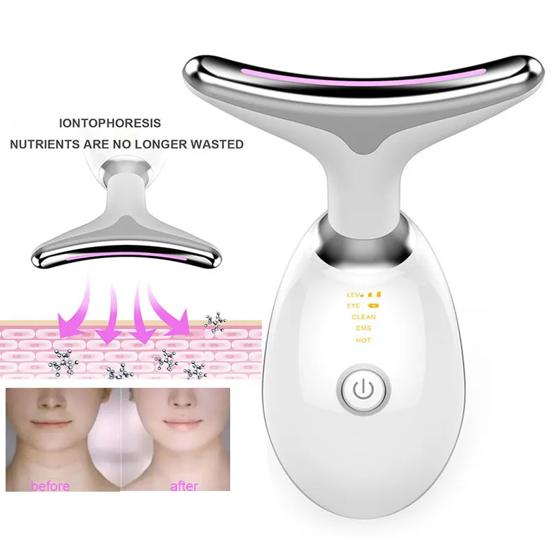 

Neck Face Massager LED Photon Therapy Reduce Wrinkles Ultrasonic Vibration Roller Beauty Products USB Charging Skin Care Tool