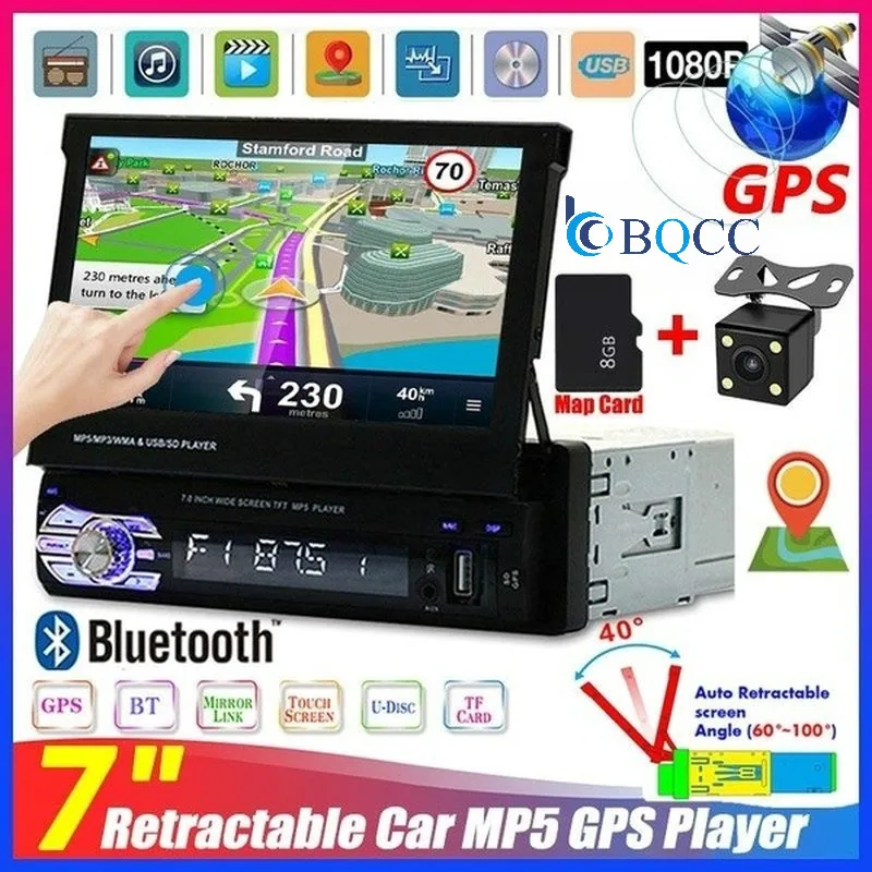 1 DIN стерео радио MP4 gps навигация двойной экран HD 7 дюймов выдвижной сенсорный монитор Bluetooth SD USB зарядное устройство