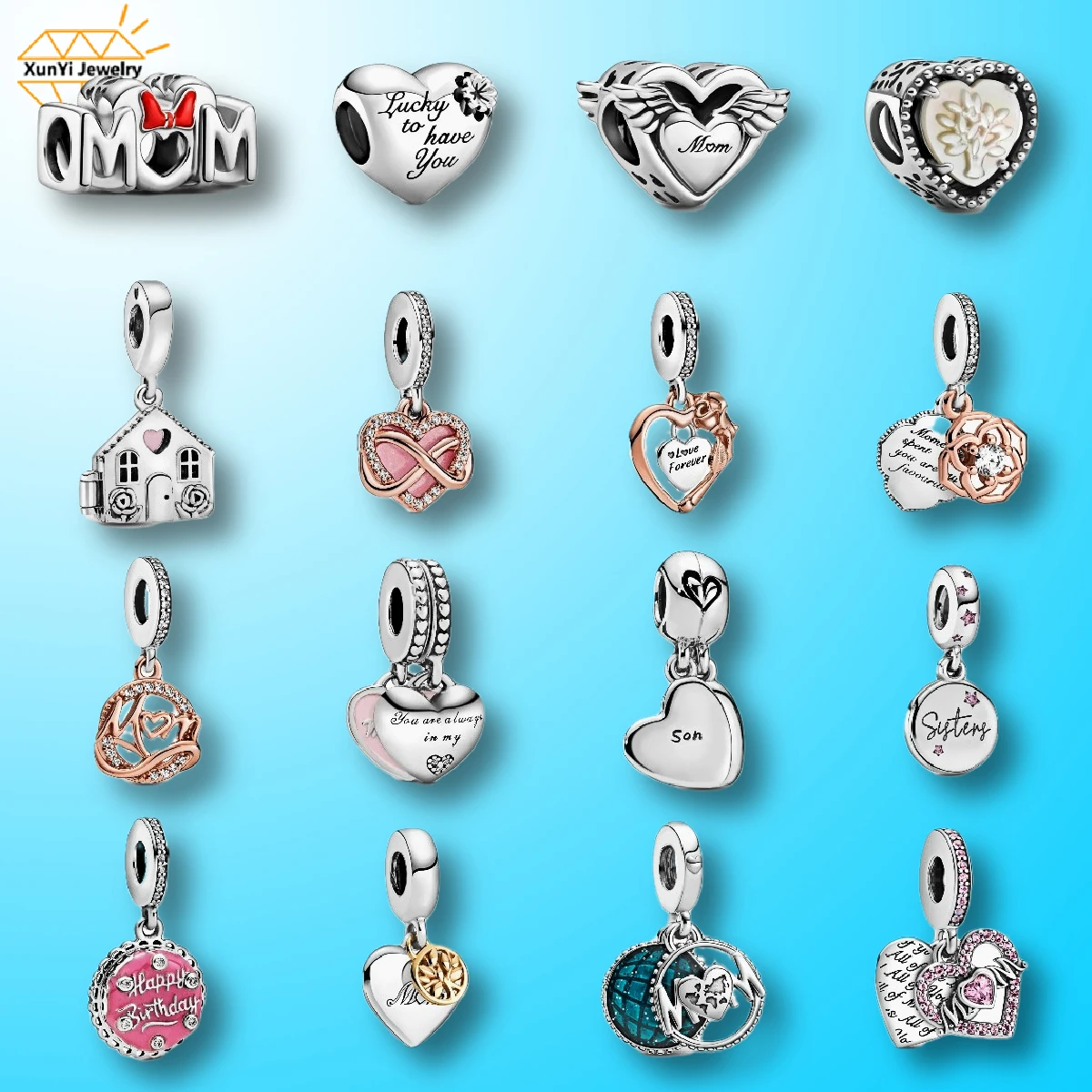 

Sterling Silver Charms Sparkling Mother's Day Heart House Dangle Fit Original Bracelets Women DIY Jewelry