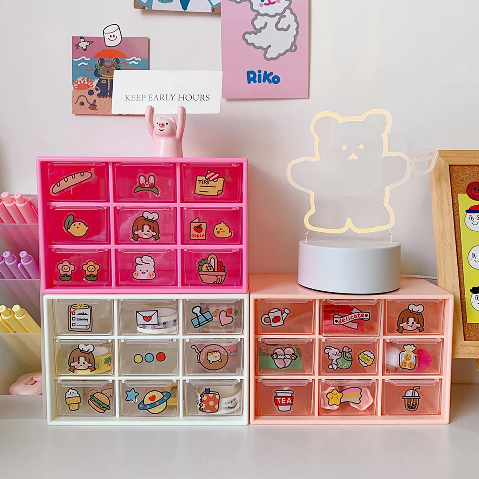 

Новинка 2021, бытовая коробка для хранения, бытовой прозрачный пластиковый чехол для хранения косметики, настольный товар с полкой/милыми нак...