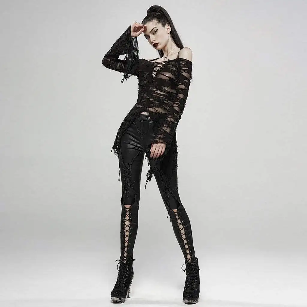 Панк рейв женские готические бабочки нерегулярные с длинными рукавами черные