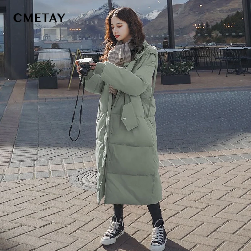 Зимняя Длинная женская куртка новинка 2022 Корейская свободная парка с капюшоном