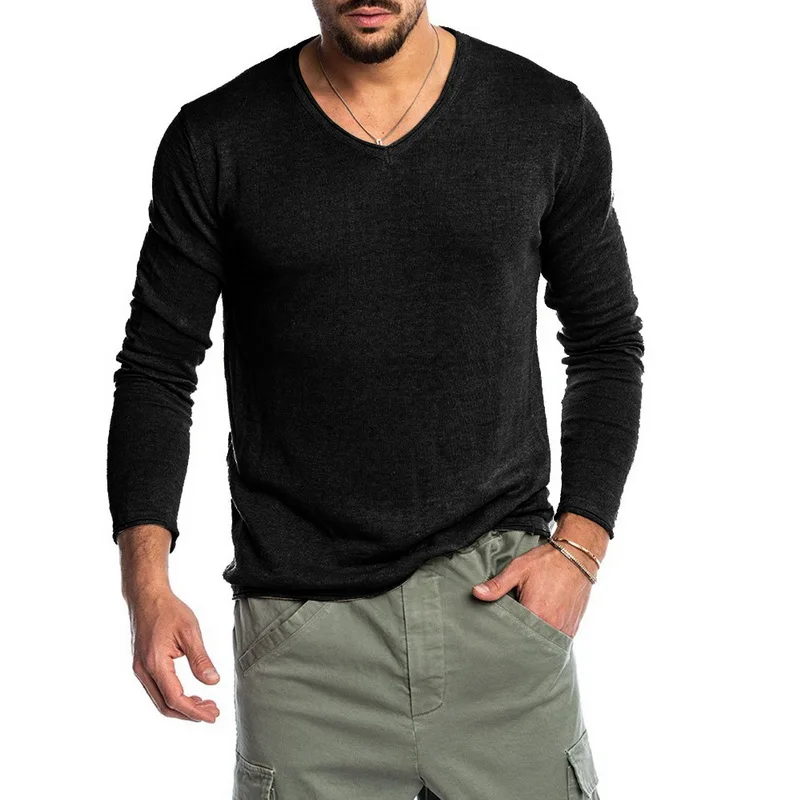 Мужская повседневная футболка CYSINCOS с длинным рукавом и v-образным вырезом 2XL 2019 |