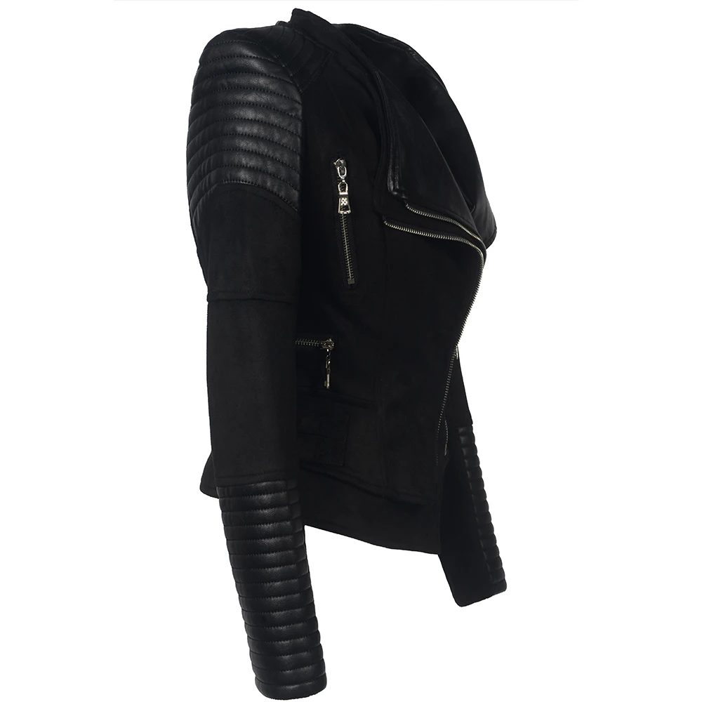 2020 New Spring Autumn Women Suede Jacket European American  Short Splicing Coat Slim Fit PU Leather Female Motorcycle Outwear