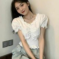new girdle shirts kawaii shirt chiffon blouses fashion crop tops women casual t shirts black white short sleeve korean blusas xl