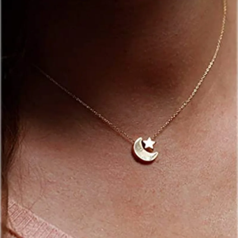N00127 Новый Татуировка Колье Позолоченный Звезда луна Подвесные ожерелья для