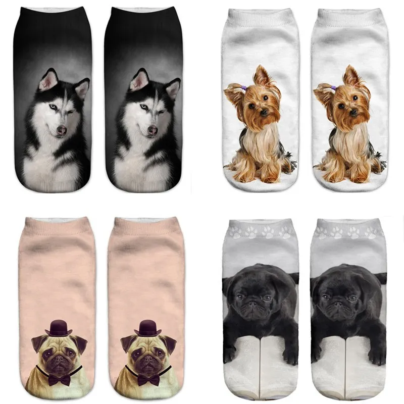 

3Pairs/Lot Hot Sale 3D Print Dog Face Cartoon Unisex Short Sock Harajuku Art Socks Funny Cotton Fasion Kawaii Ankle Happy Socks